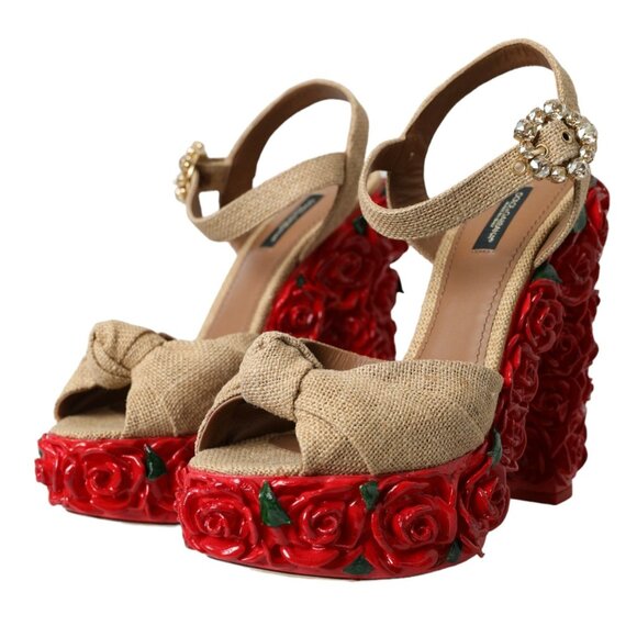 Dolce & Gabbana Red Roses Crystal Platform Sandals Shoes EU39 US8.5 NEW NWT - Picture 2 of 6